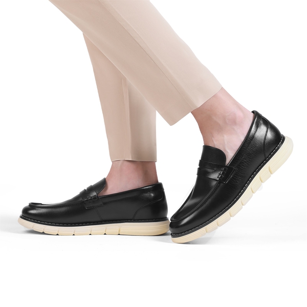 Men's Slip-On PU Leather Penny Loafers - BLACK - 7